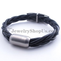 Bracelet Élégant En Cuir Et Titane