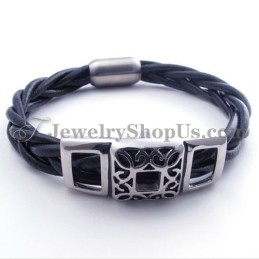 Bracelet Élégant En Cuir Et Titane