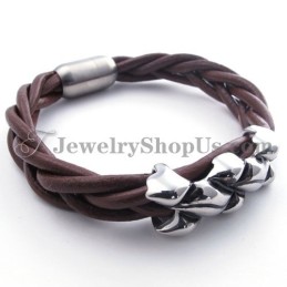 Bracelet Élégant En Cuir Titane Marron