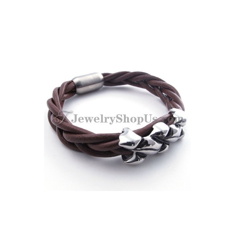 Bracelet Élégant En Cuir Titane Marron Bracelet Élégant En Cuir Titane Marron
