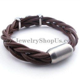 Bracelet Élégant En Cuir Titane Marron