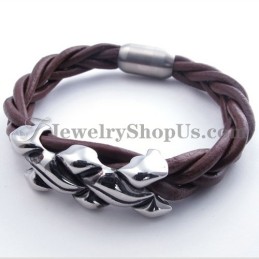 Bracelet Élégant En Cuir Titane Marron
