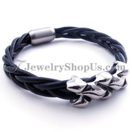 Bracelet Élégant En Cuir Et Titane