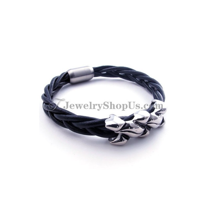 Bracelet Élégant En Cuir Et Titane Bracelet Élégant En Cuir Et Titane