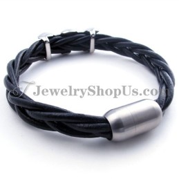 Bracelet Élégant En Cuir Et Titane