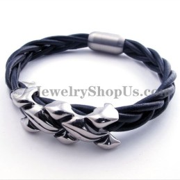 Bracelet Élégant En Cuir Et Titane