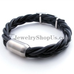 Bracelet Élégant En Cuir Titane Noir