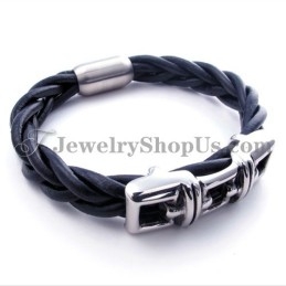 Bracelet Élégant En Cuir Titane Noir