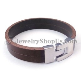 Bracelet Tendance En Cuir Marron Avec Titane