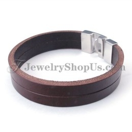 Bracelet Tendance En Cuir Marron Avec Titane