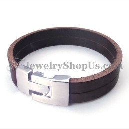 Bracelet Tendance En Cuir Marron Avec Titane