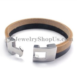 Bracelet Élégant En Cuir Noir Et Marron Avec Titane