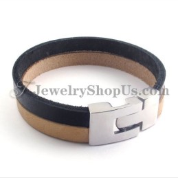 Bracelet Élégant En Cuir Noir Et Marron Avec Titane