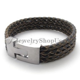 Bracelet Élégant En Cuir Et Titane