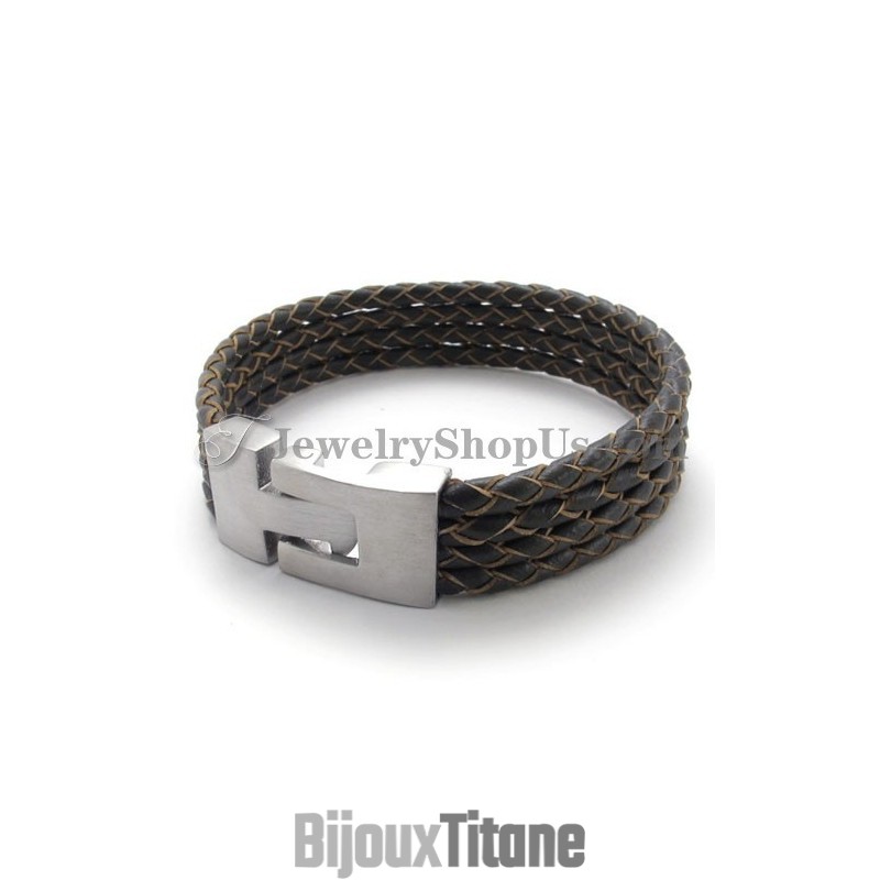 Bracelet Élégant En Cuir Et Titane
