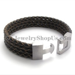 Bracelet Élégant En Cuir Et Titane