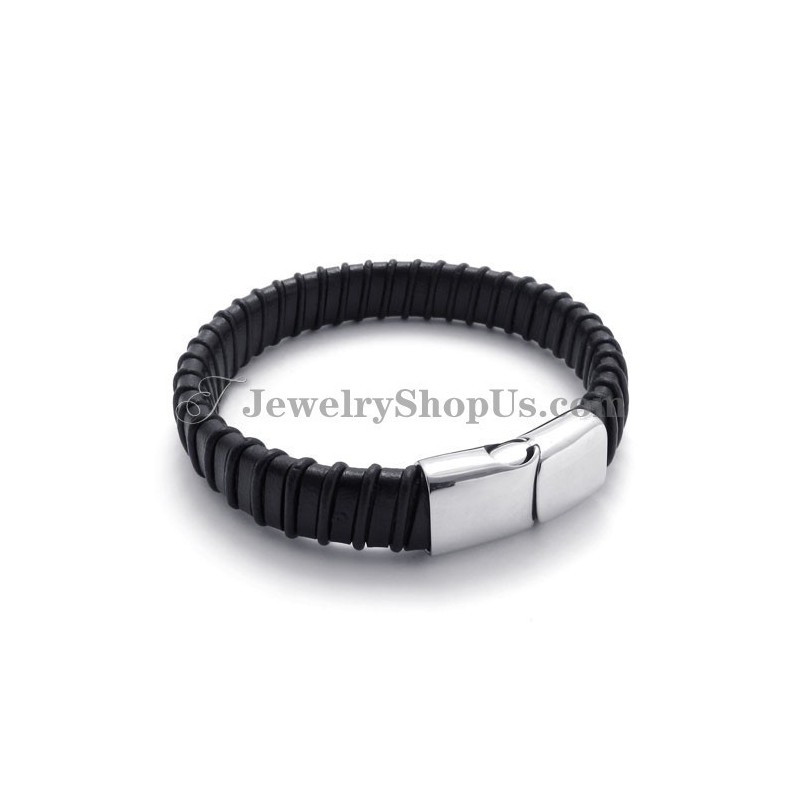 Superbe Bracelet En Titane Noir Avec Cuir Superbe Bracelet En Titane Noir Avec Cuir