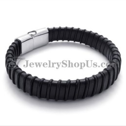 Superbe Bracelet En Titane Noir Avec Cuir
