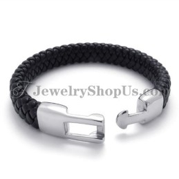 Superbe Bracelet En Titane Noir Et Cuir