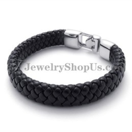 Superbe Bracelet En Titane Noir Et Cuir