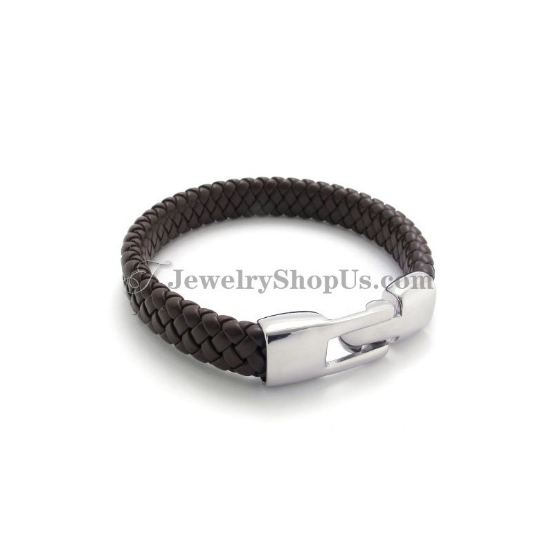Bracelet Élégant En Titane Et Cuir Marron Bracelet Élégant En Titane Et Cuir Marron