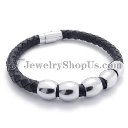 Bracelet En Cuir Noir Et Titane