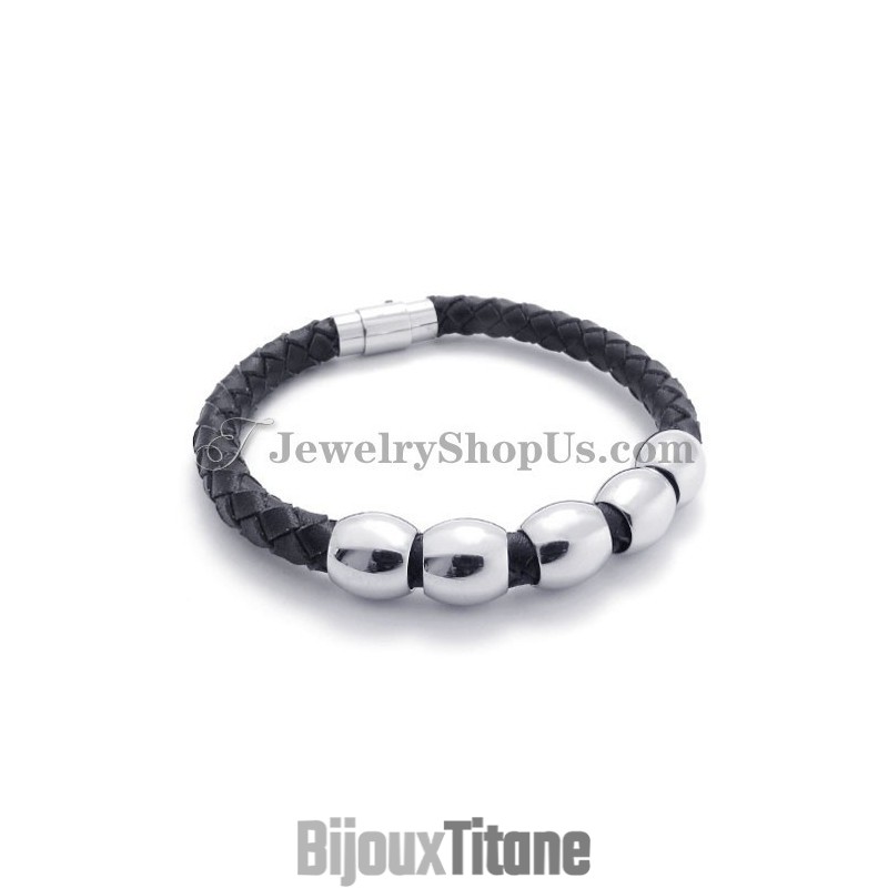 Bracelet En Cuir Noir Et Titane Bracelet En Cuir Noir Et Titane
