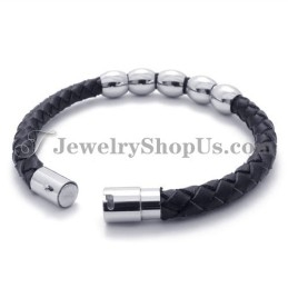 Bracelet En Cuir Noir Et Titane