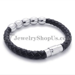 Bracelet En Cuir Noir Et Titane