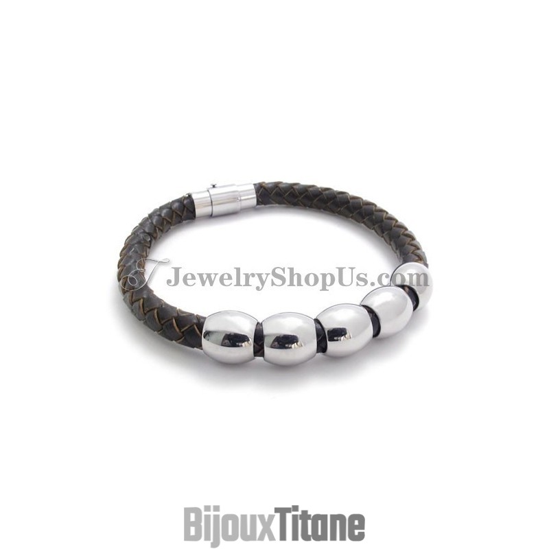Bracelet Tendance En Cuir Et Titane