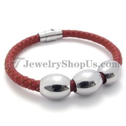 Bracelet En Titane Rouge Et Cuir