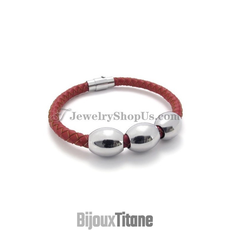 Bracelet En Titane Rouge Et Cuir Bracelet En Titane Rouge Et Cuir