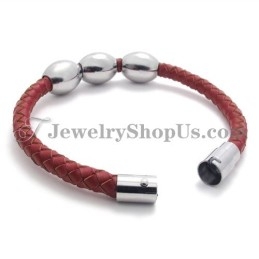 Bracelet En Titane Rouge Et Cuir