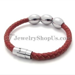Bracelet En Titane Rouge Et Cuir