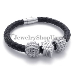 Bracelet En Titane Noir Et Cuir