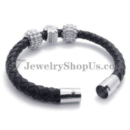 Bracelet En Titane Noir Et Cuir