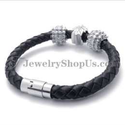 Bracelet En Titane Noir Et Cuir