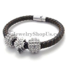 Bracelet En Titane Et Cuir Marron