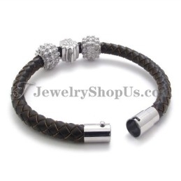 Bracelet En Titane Et Cuir Marron