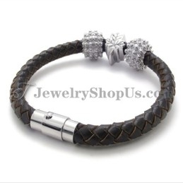 Bracelet En Titane Et Cuir Marron
