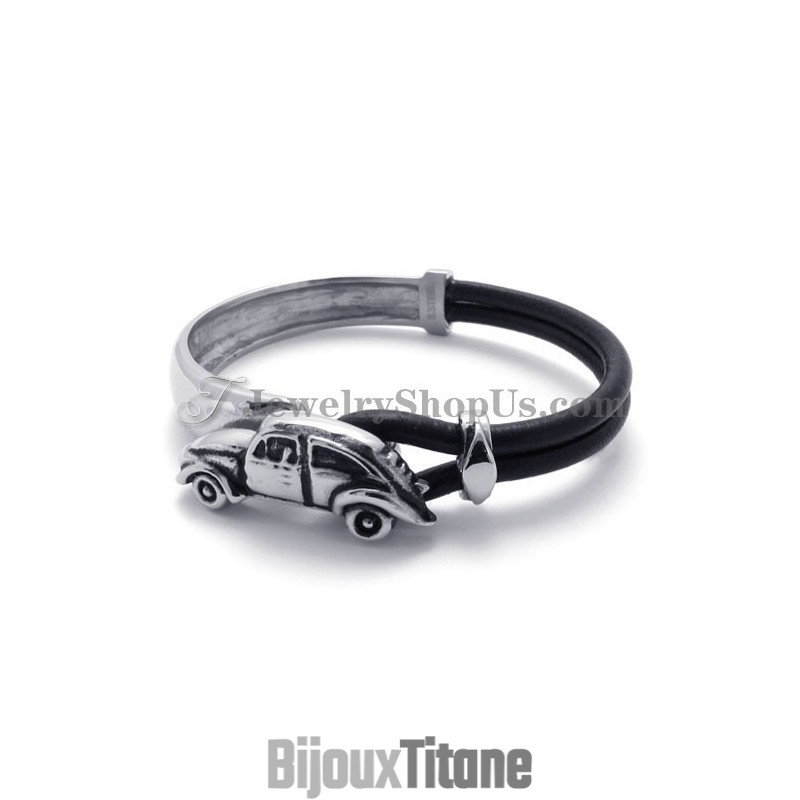Bracelet Élégant En Cuir Avec Titane