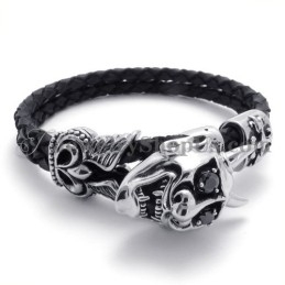 Bracelet Tendance En Cuir Noir Avec Titane