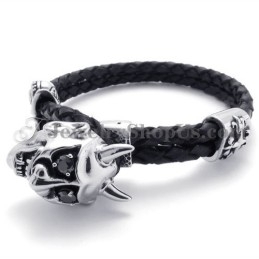 Bracelet Tendance En Cuir Noir Avec Titane