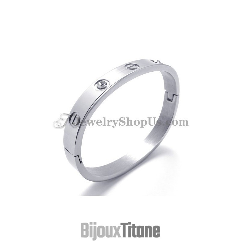 Bracelet Tendance En Titane Argenté Avec Strass