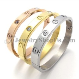 Bracelet Tendance En Titane Doré Avec Strass