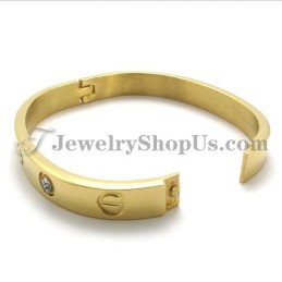 Bracelet Tendance En Titane Doré Avec Strass