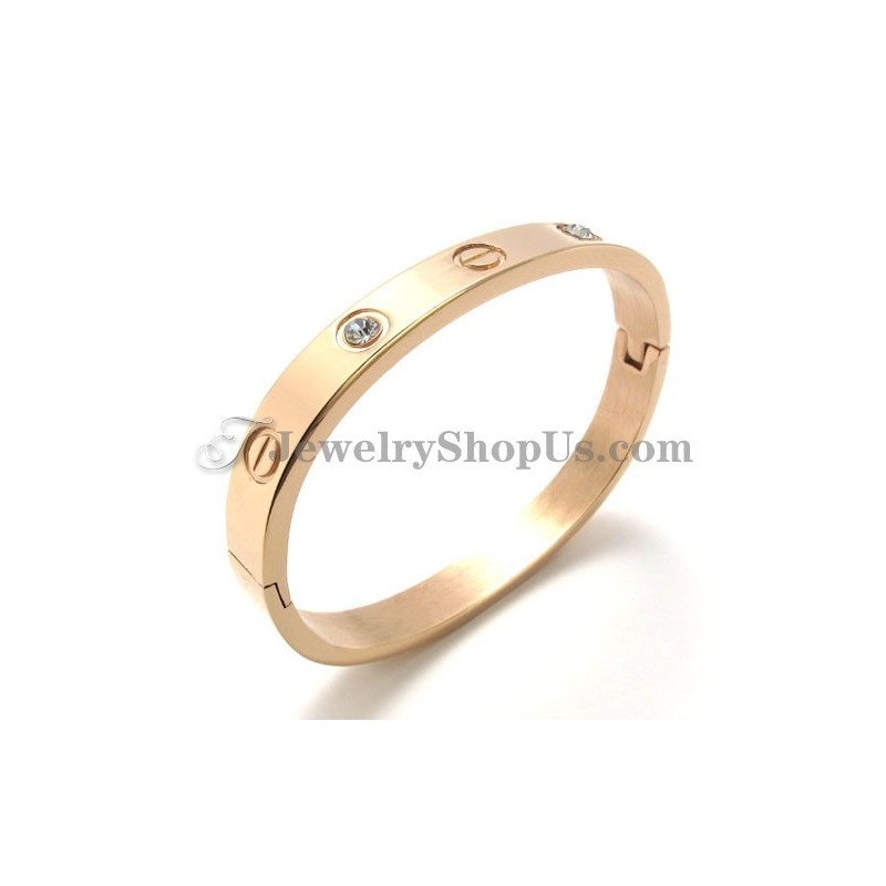 Bracelet Tendance En Titane Or Rose Avec Strass