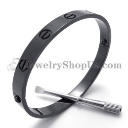 Superbe Bracelet Jonc Noir En Titane Pour Homme