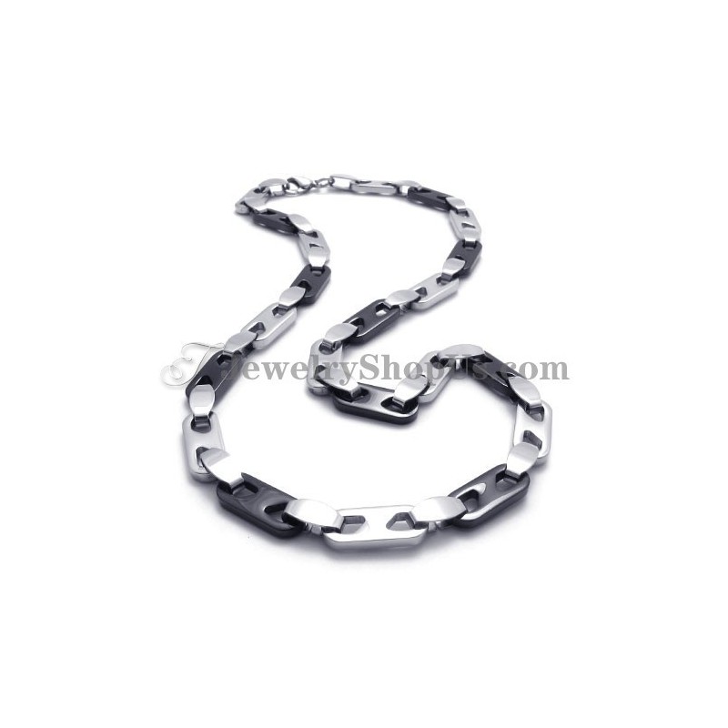 Collier Élégant En Titane Noir Et Argent Collier Élégant En Titane Noir Et Argent