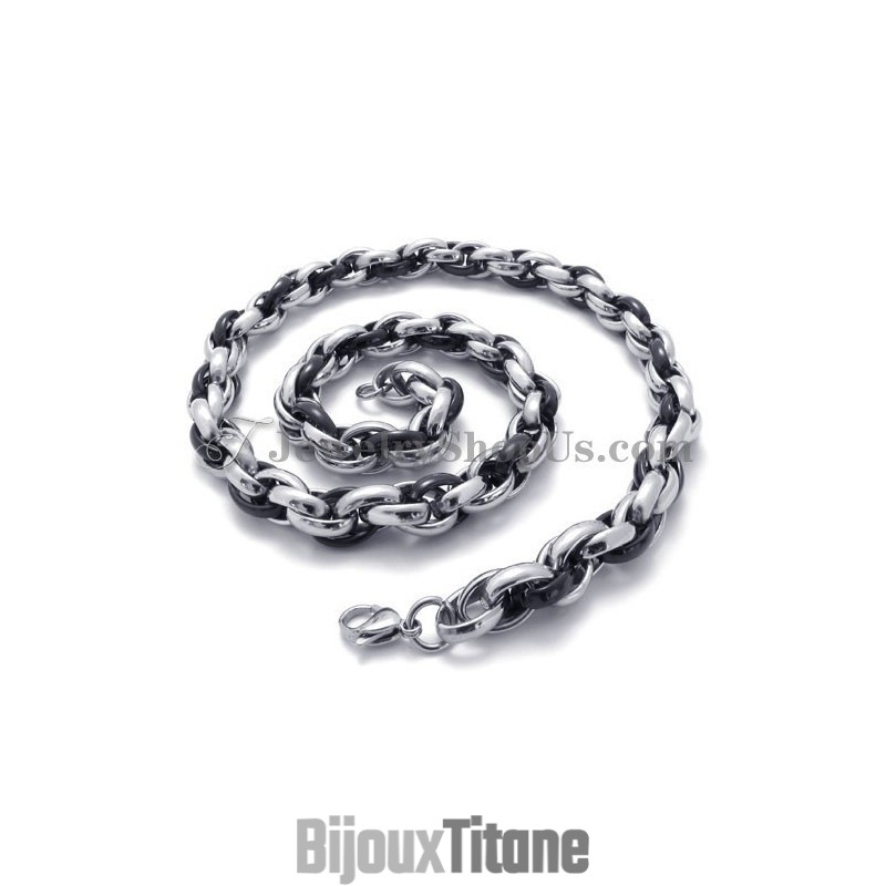 Collier Élégant En Titane Noir Et Argent Collier Élégant En Titane Noir Et Argent